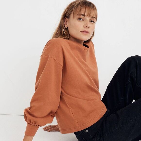 Madewell Chord Bubble Sleeve Sweatshirt Top Orange Puff Sleeve Size Small - Picture 1 of 9